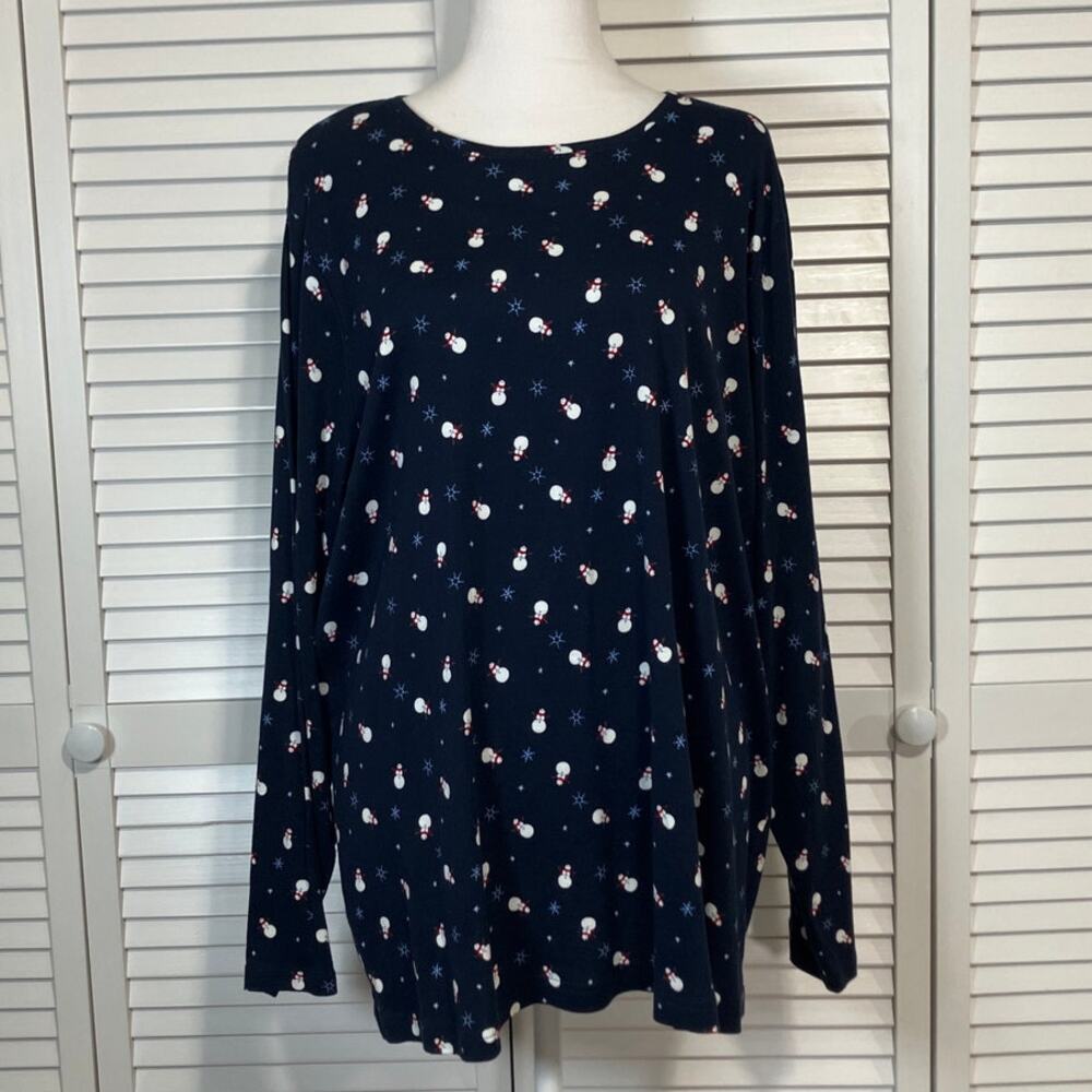 Croft & Barrow Blue Snowflakes Snowman The Classic Tee Long Sleeve Women 2X